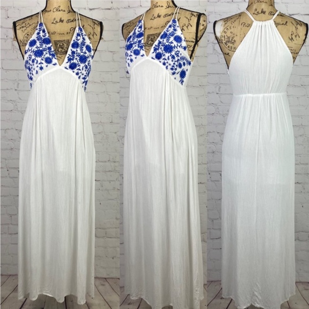 Romeo + Juliet Couture Crinkly Cami Embroidered Strappy Maxi